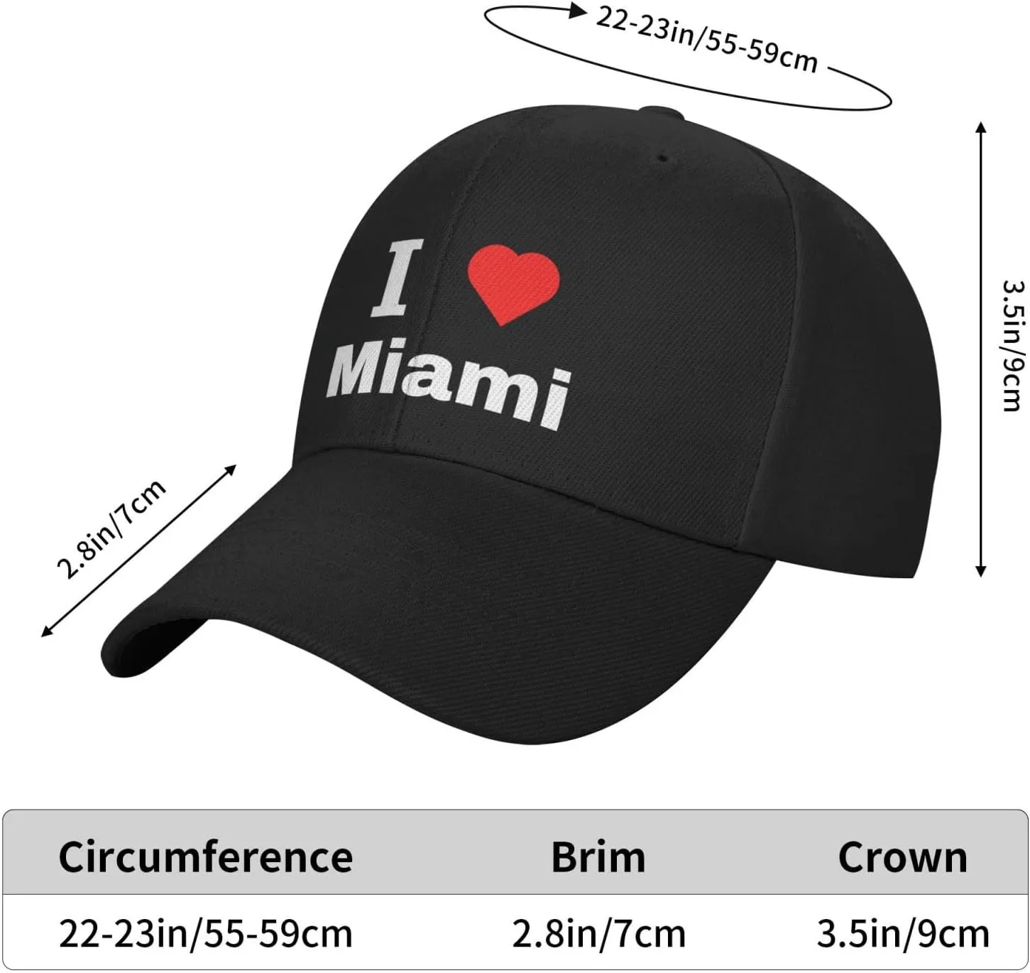 Adjustable I Love Miami Baseball Cap for Men Women Classic Solid Color Trucker Hats