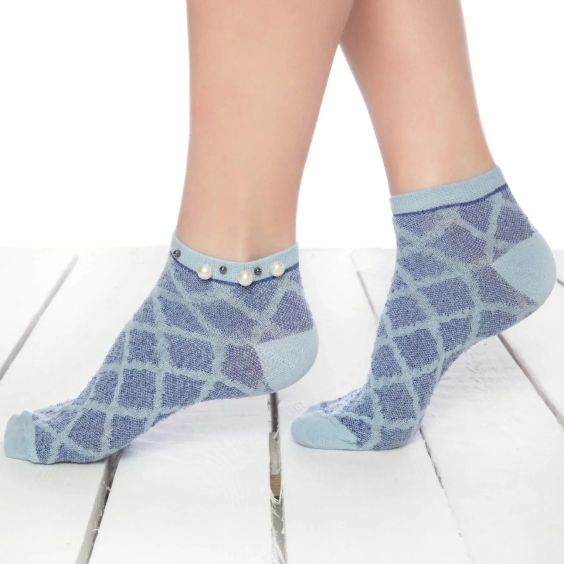 Ankle Socks, Patterned, With Pearlised Cuff