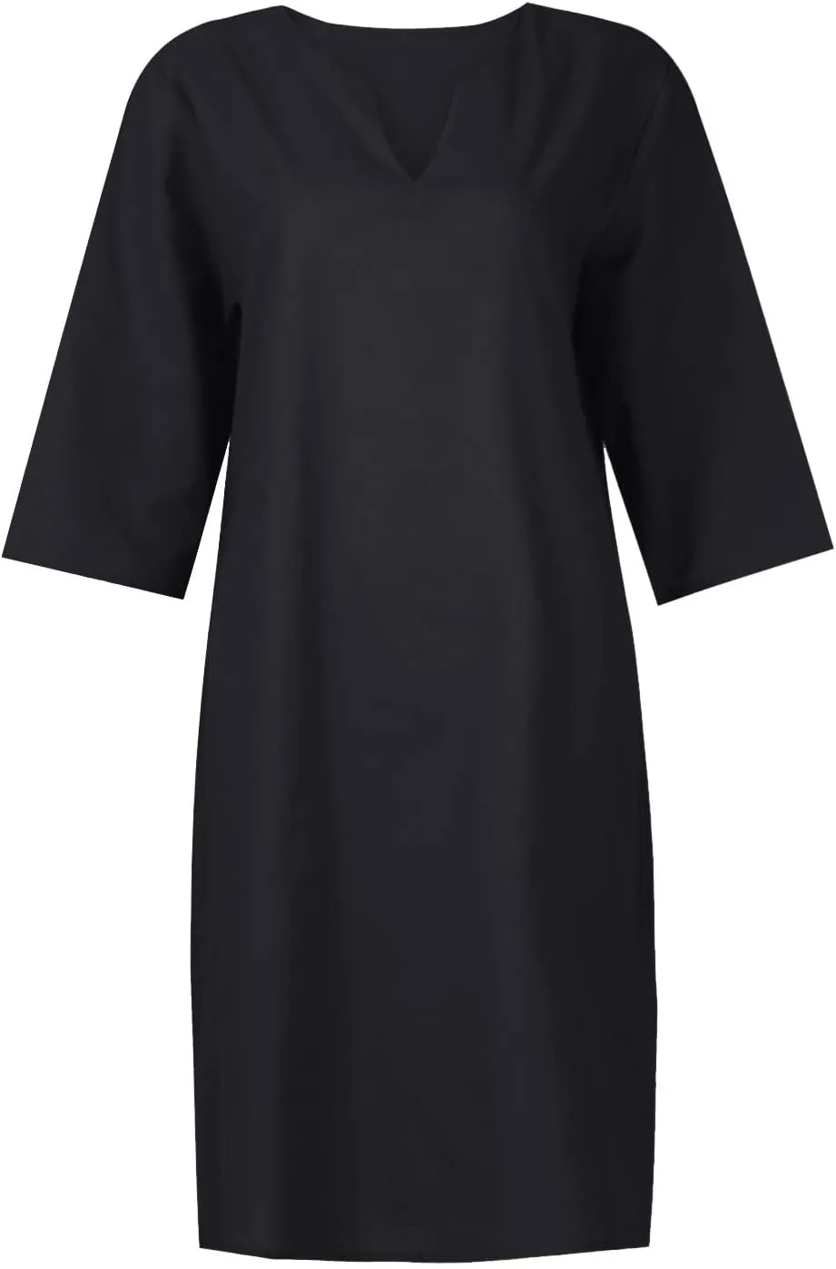 BAXLIMEK Cotton Linen Dresses for Women,2025 Summer Trendy Elegant Plain Beach Dress,Casual 3/4 Sleeve Midi Dress