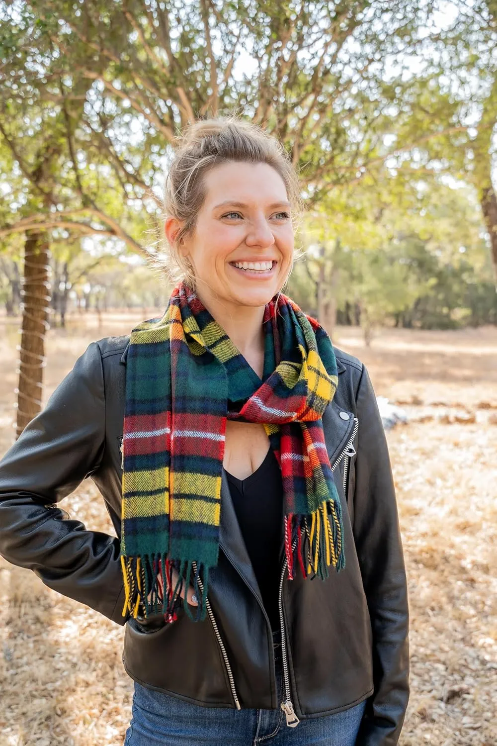 Briomhar Tartan Plaid Wool Scottish Scarf - 100% Lambswool Made in Scotland, Perfect Winter Scarf for Cold Weather