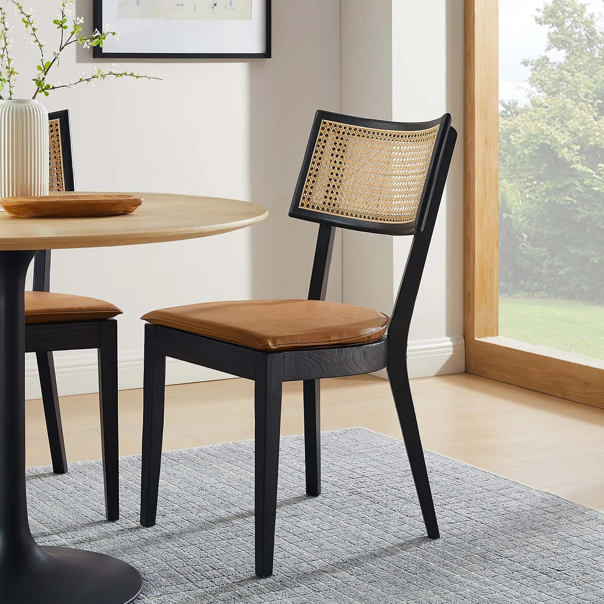 Caledonia Vegan Leather Upholstered Wood Dining Chairs - Set of 2 by Modway