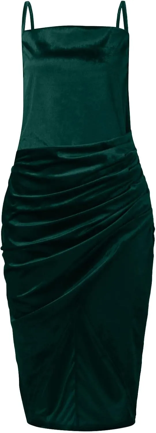 Cocktail Dresses for Women,2024 Summer Elegant Sexy Bodycon V Neck Party Dress,Trendy Ruched Slit Hem Formal Dress