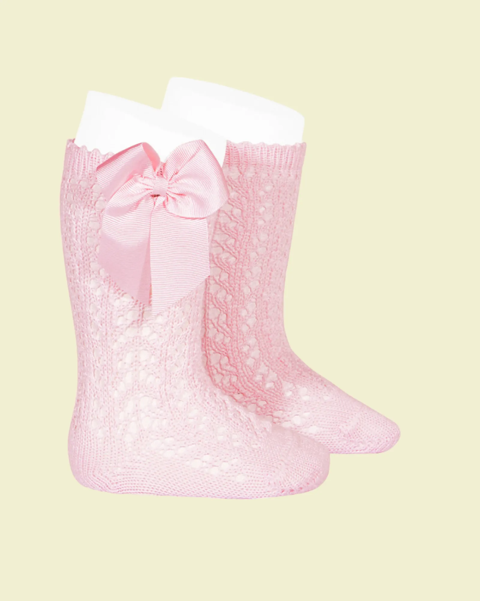 COTTON OPENWORK KNEE-HIGH SOCKS WITH BOW PINK