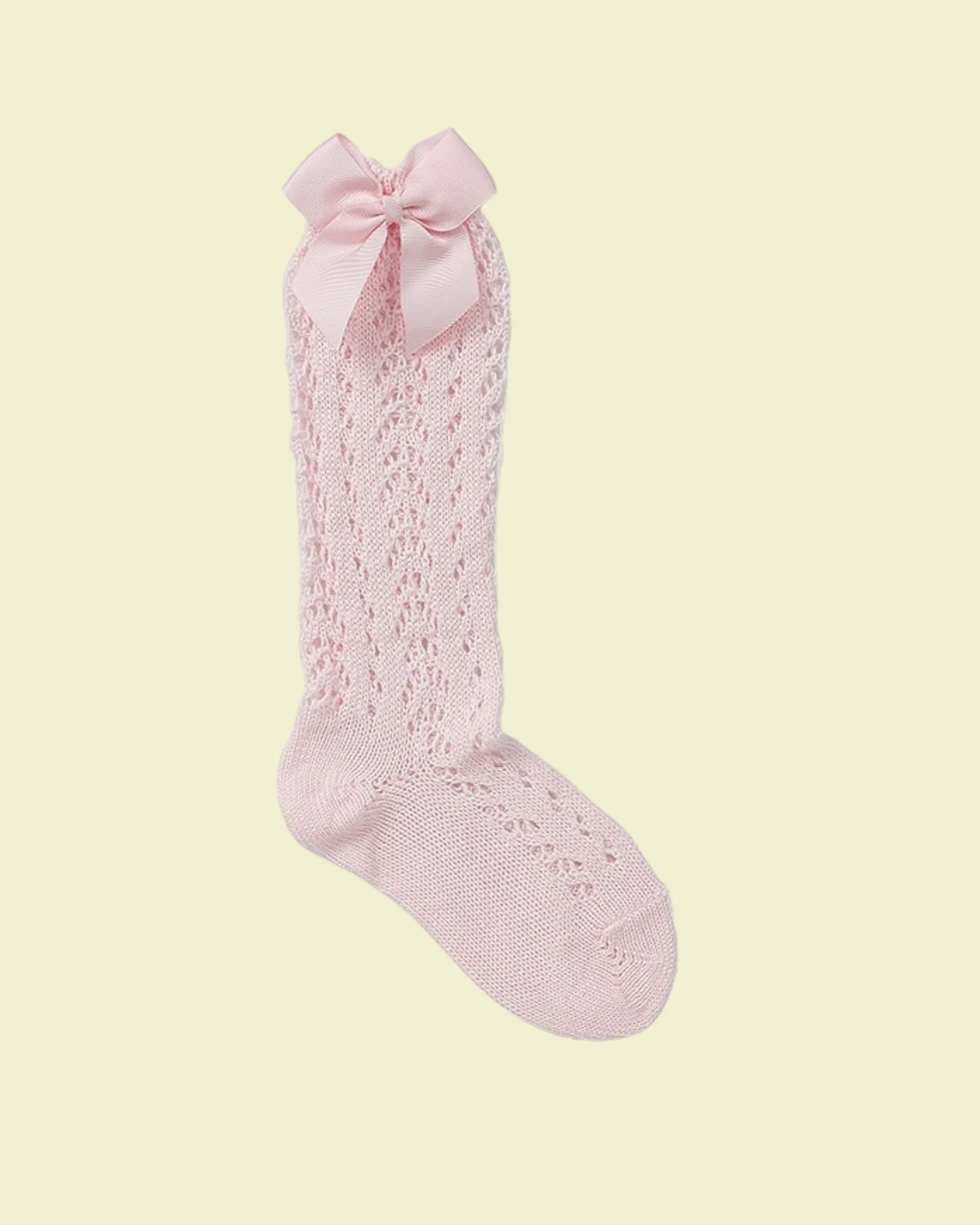 COTTON OPENWORK KNEE-HIGH SOCKS WITH BOW PINK