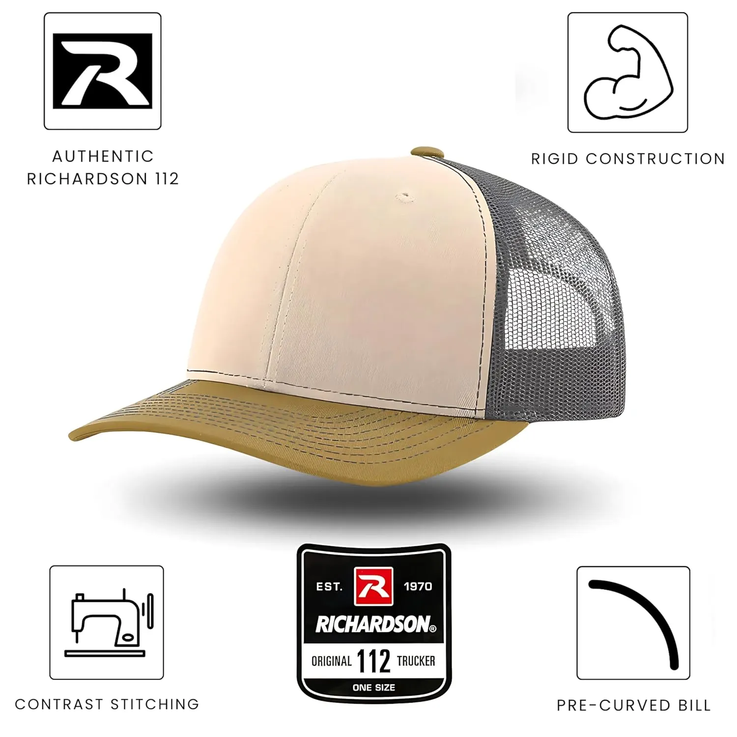 Custom Leather Patch Richardson 112 Trucker Hat for Men & Women - 6 Panel Structured Baseball Cap with Snapback Enclosure (6 - Pack, navy/charcoal)