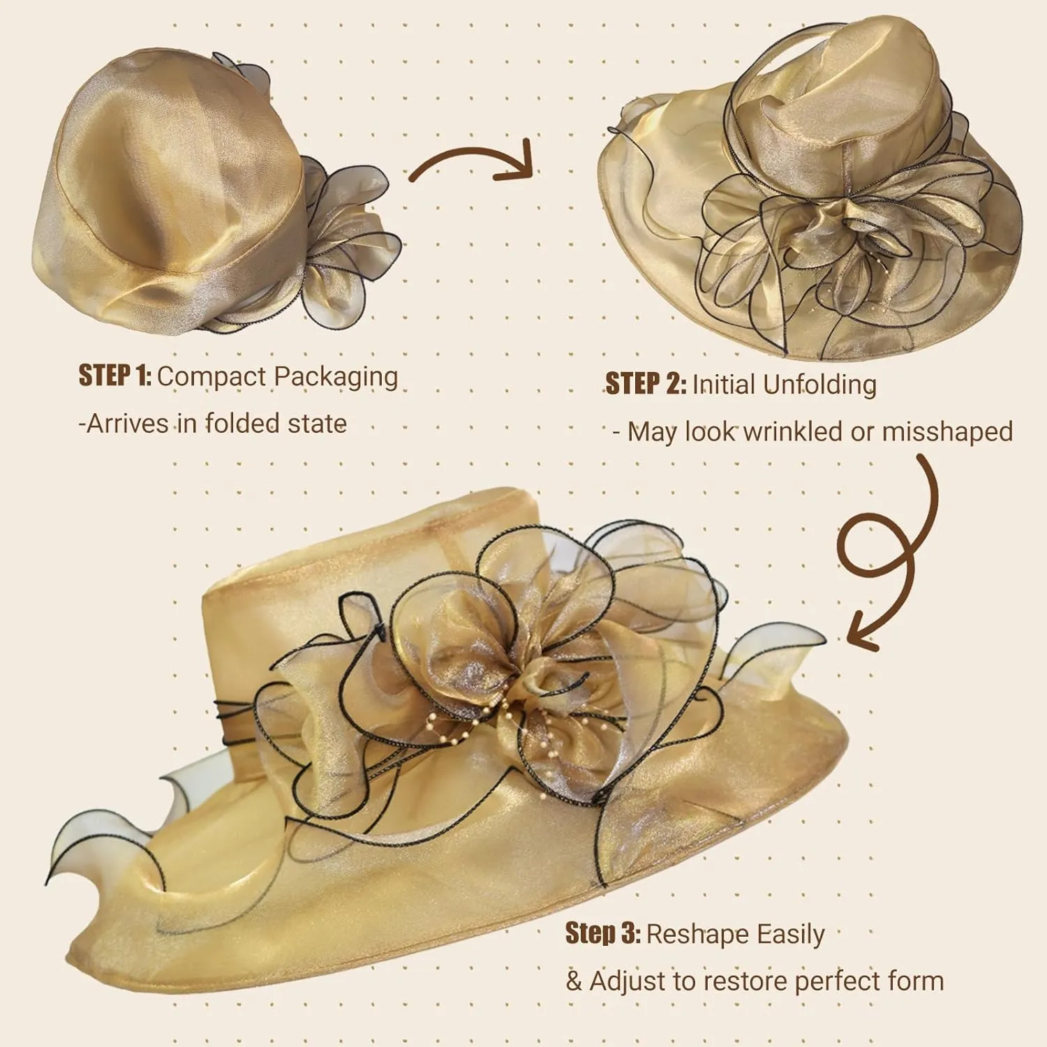 Derby Fascinator Hats for Women, Wide Brim Tea Party Organza Sun Hats for Wedding & Cocktail Party