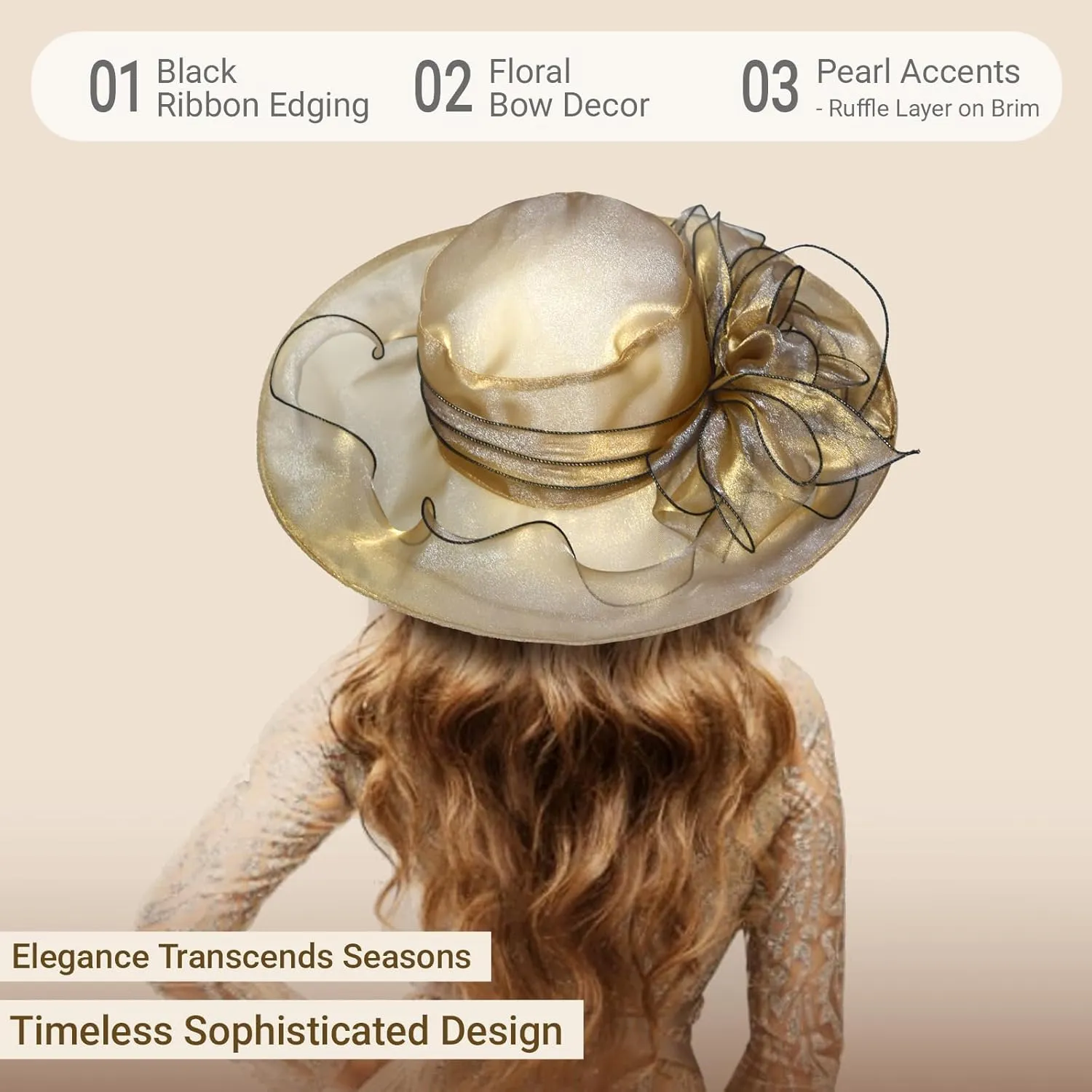 Derby Fascinator Hats for Women, Wide Brim Tea Party Organza Sun Hats for Wedding & Cocktail Party
