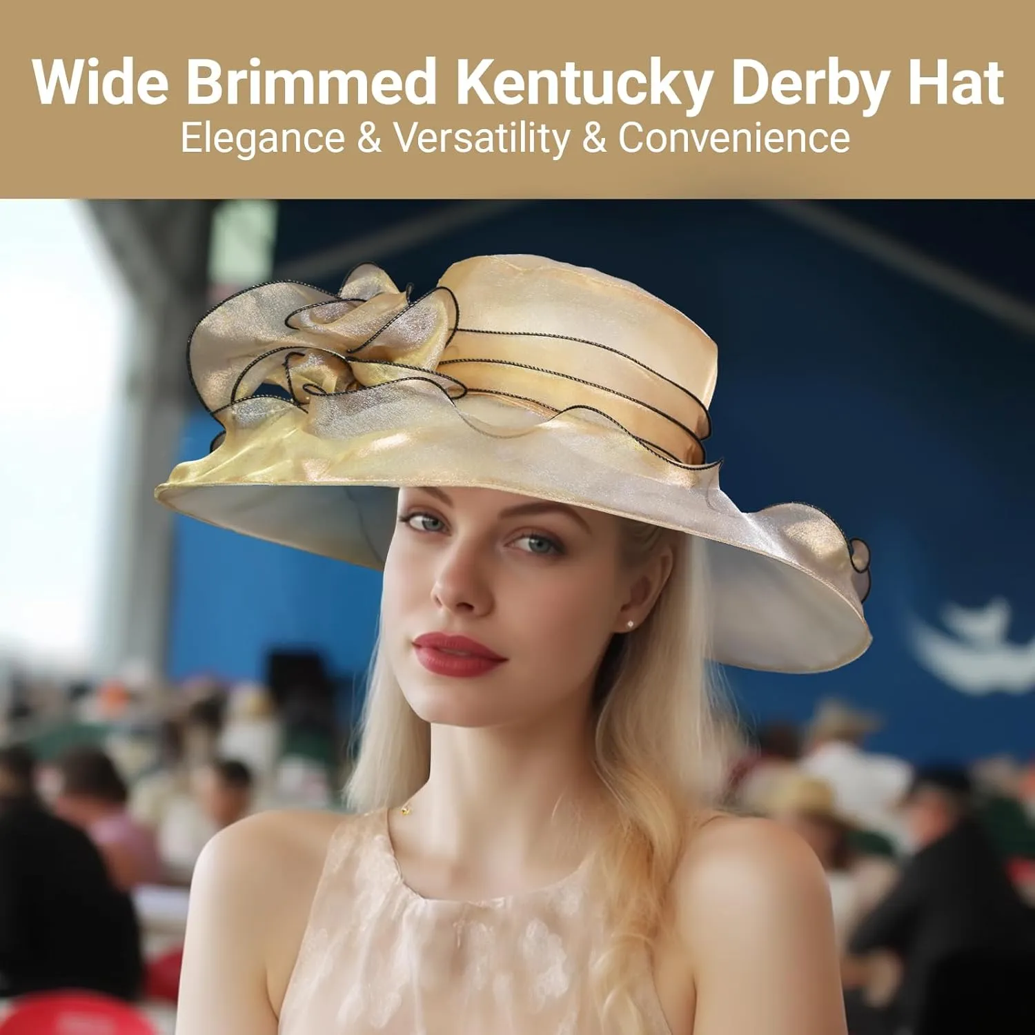 Derby Fascinator Hats for Women, Wide Brim Tea Party Organza Sun Hats for Wedding & Cocktail Party