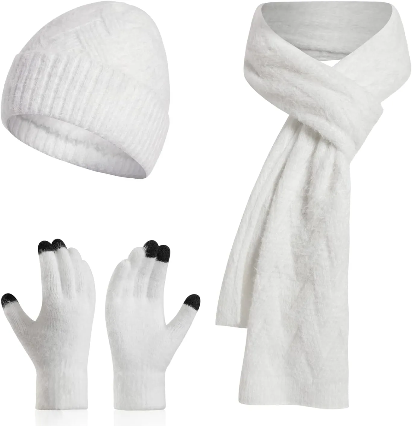 ecodudo Women Winter Beanie Hat Scarf Set Touch Screen Gloves Set with Pom for Women