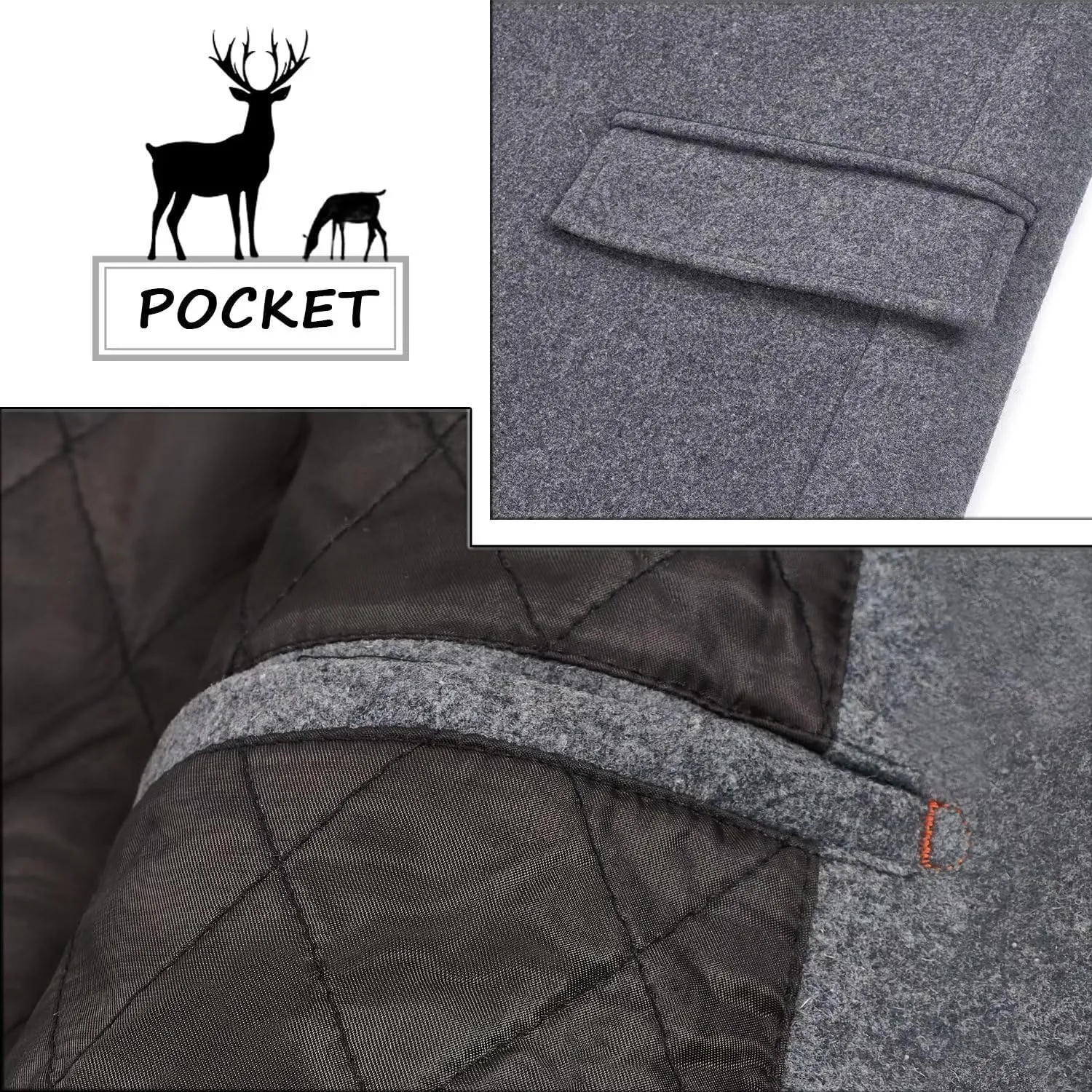 ELETOP Men's Trench Coat Long Wool Coat Winter Classic Overcoat Top Pea Coat