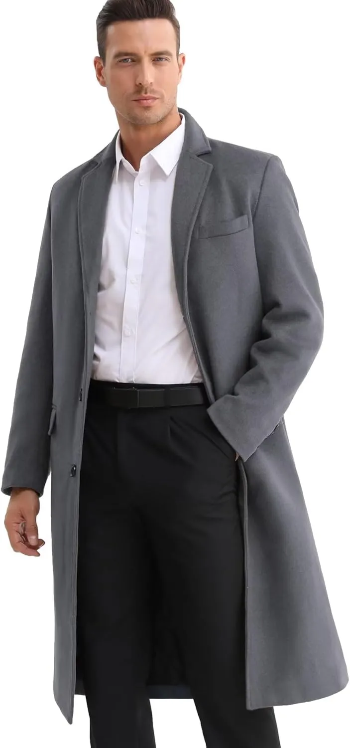 ELETOP Men's Trench Coat Long Wool Coat Winter Classic Overcoat Top Pea Coat