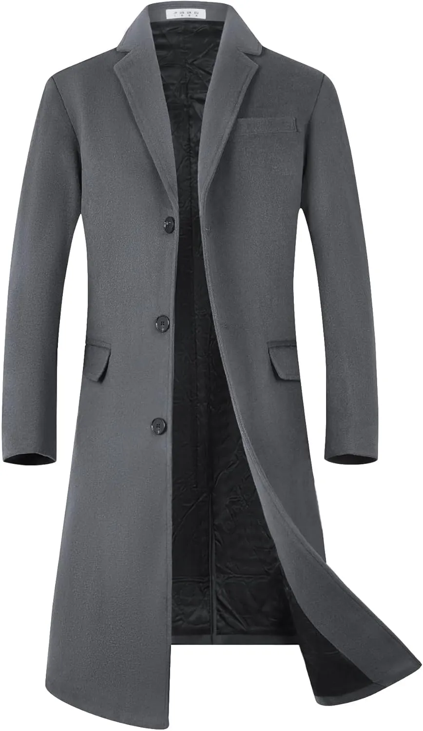 ELETOP Men's Trench Coat Long Wool Coat Winter Classic Overcoat Top Pea Coat