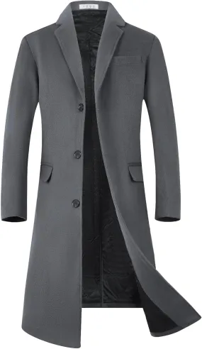 ELETOP Men's Trench Coat Long Wool Coat Winter Classic Overcoat Top Pea Coat