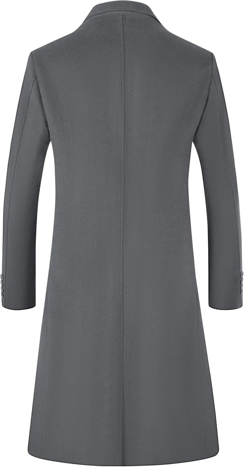 ELETOP Men's Trench Coat Long Wool Coat Winter Classic Overcoat Top Pea Coat