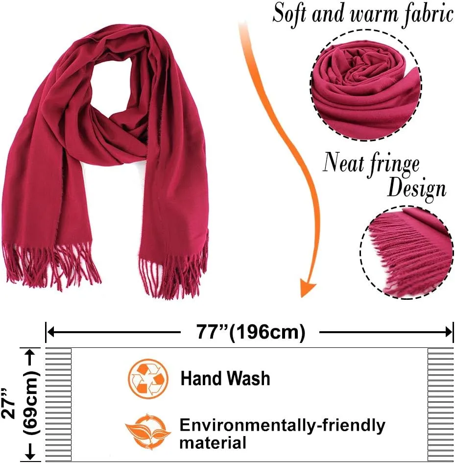 Extra Large 78 Inch X 26 Inch Soft Cashmere Wool Pashmina Shawl Wrap Scarf, Warm And Cozy For Women And Men