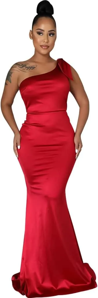 FairyLove Women's One Shoulder Sleeveless Formal Ruched Bodycon Fashion Dress Belted Cocktail Dresses