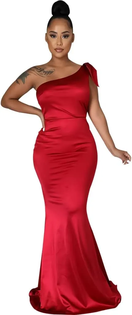 FairyLove Women's One Shoulder Sleeveless Formal Ruched Bodycon Fashion Dress Belted Cocktail Dresses