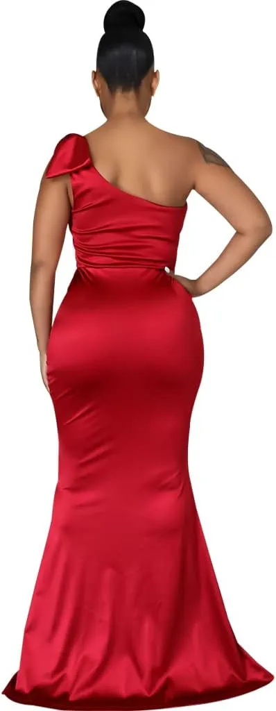 FairyLove Women's One Shoulder Sleeveless Formal Ruched Bodycon Fashion Dress Belted Cocktail Dresses