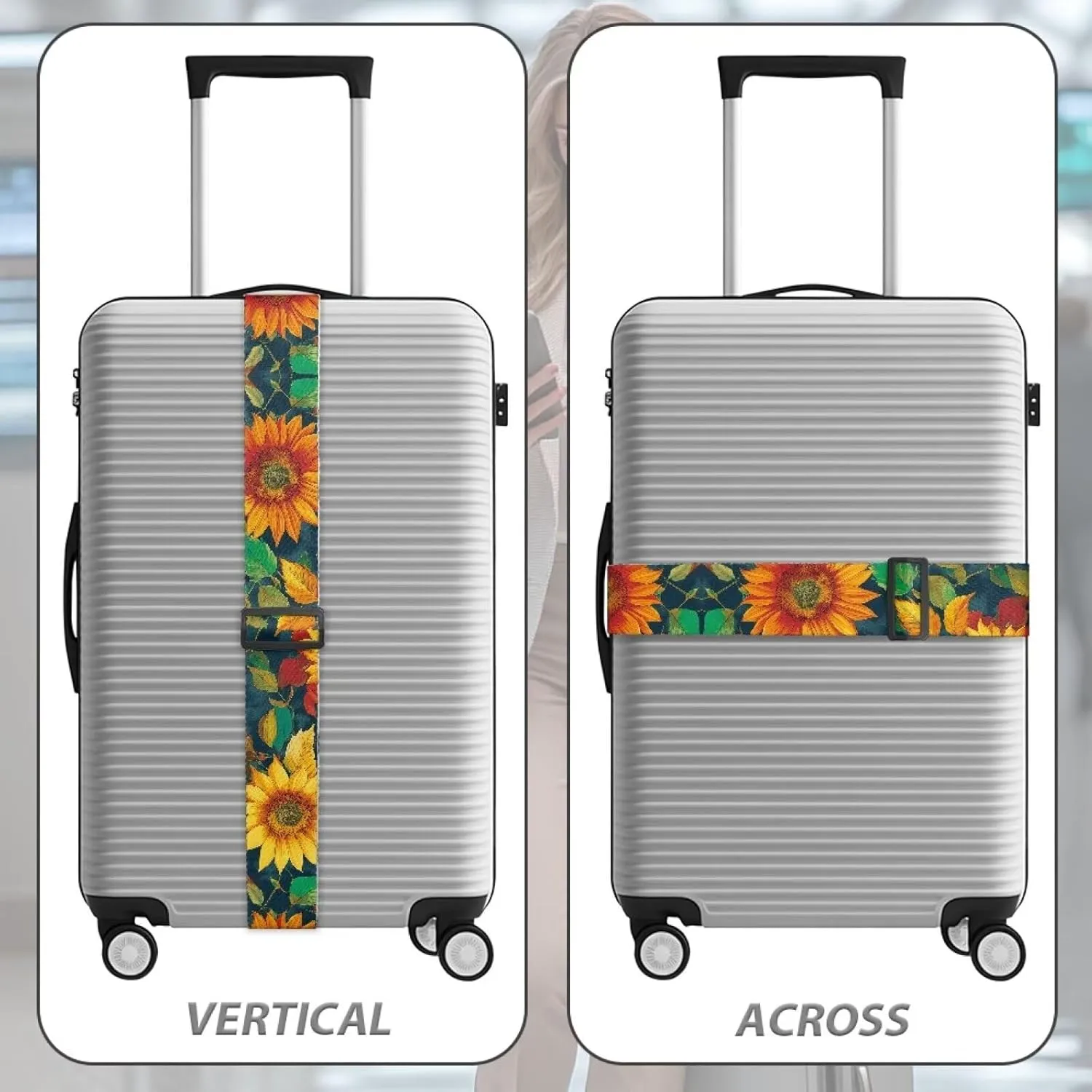 GLENLCWE Sunflower Travel Adjustable Luggage Strap Fits Carry-On and Checked Bags with 1.96" Wide Premium Luggage Straps for Adults Teens Gifts