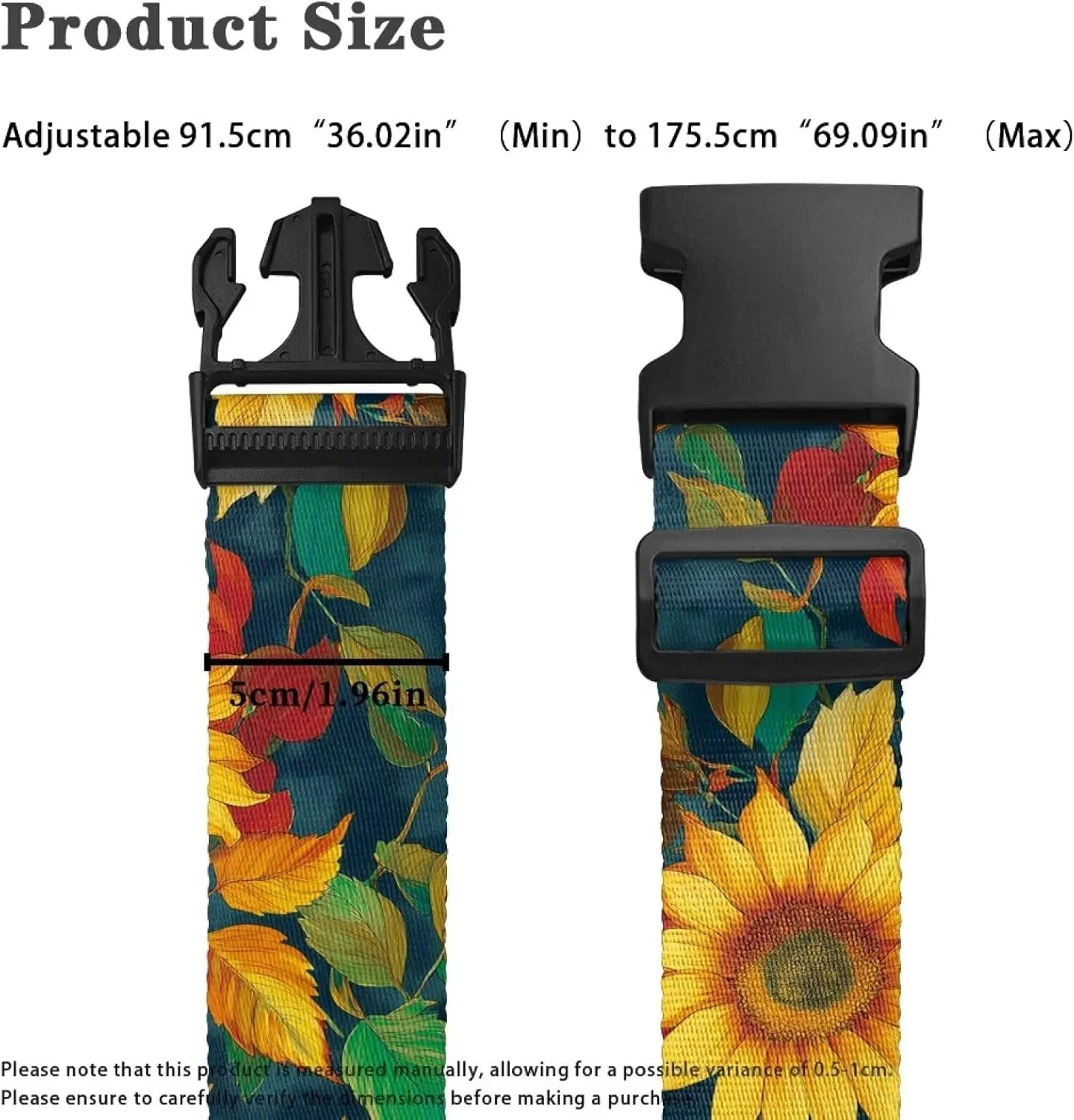 GLENLCWE Sunflower Travel Adjustable Luggage Strap Fits Carry-On and Checked Bags with 1.96" Wide Premium Luggage Straps for Adults Teens Gifts