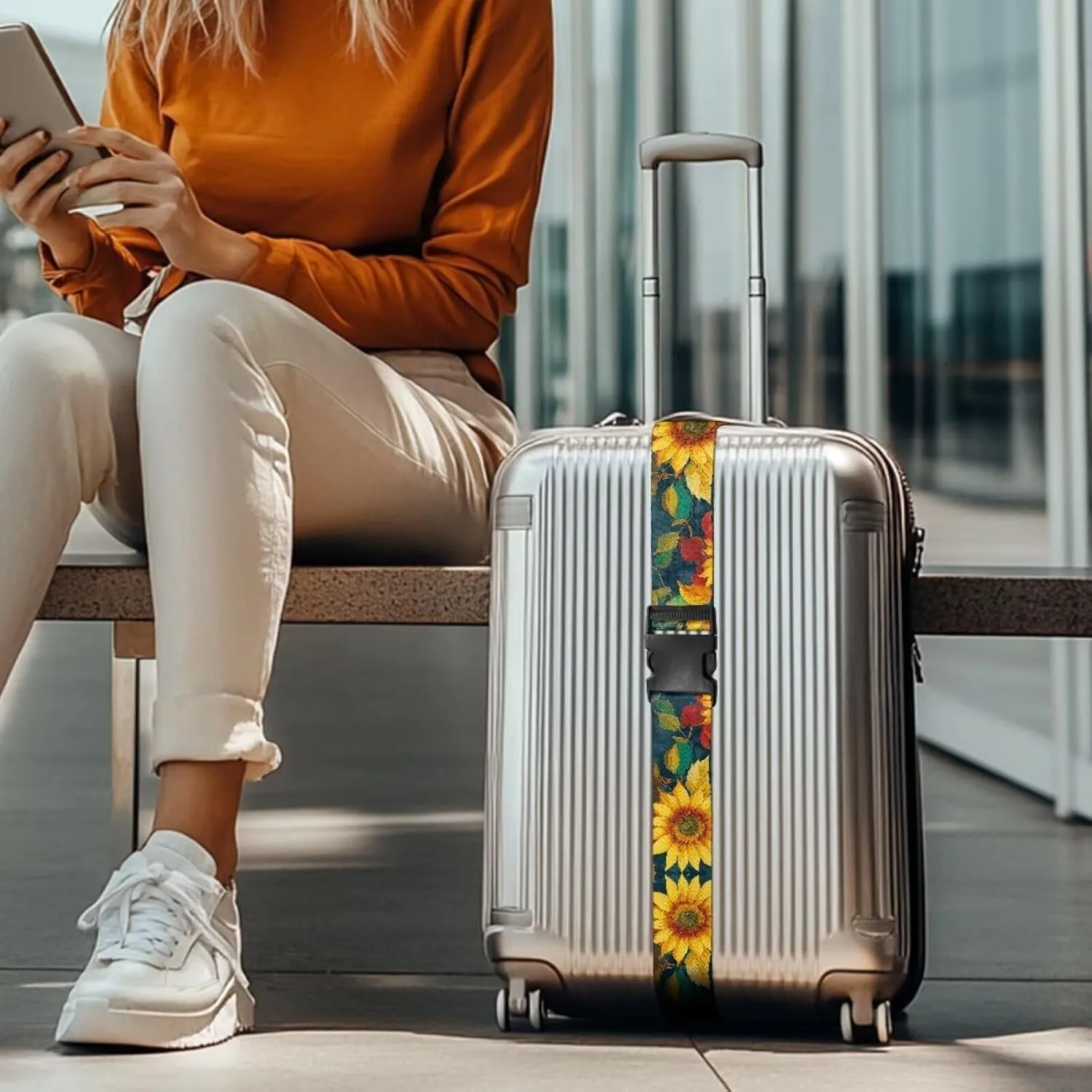 GLENLCWE Sunflower Travel Adjustable Luggage Strap Fits Carry-On and Checked Bags with 1.96" Wide Premium Luggage Straps for Adults Teens Gifts