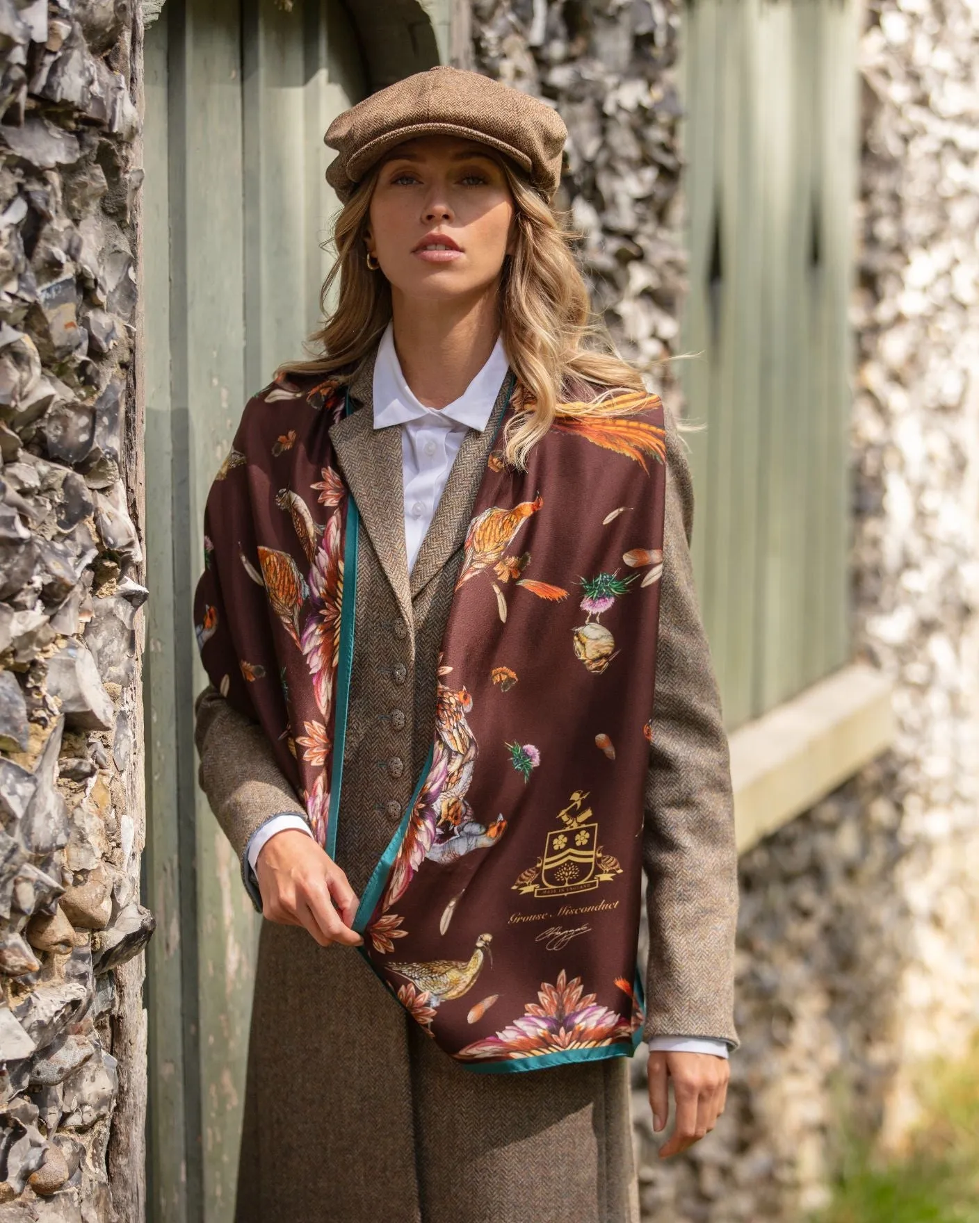 Grouse Misconduct Chocolate & Teal Classic Silk Scarf