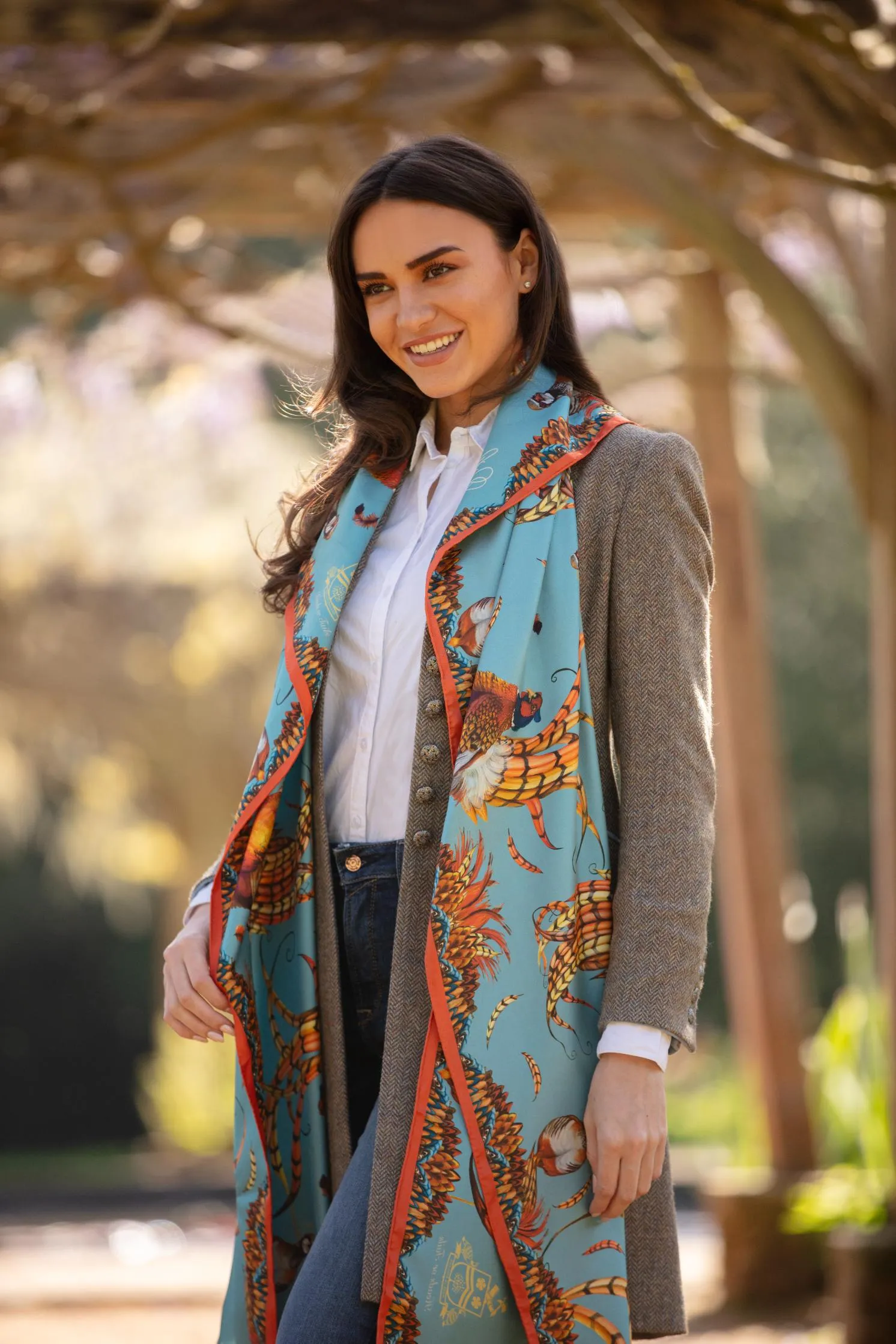Heads or Tails Duck Egg Blue and Rust Classic Pure Silk Scarf