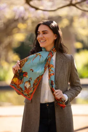 Heads or Tails Duck Egg Blue and Rust Classic Pure Silk Scarf
