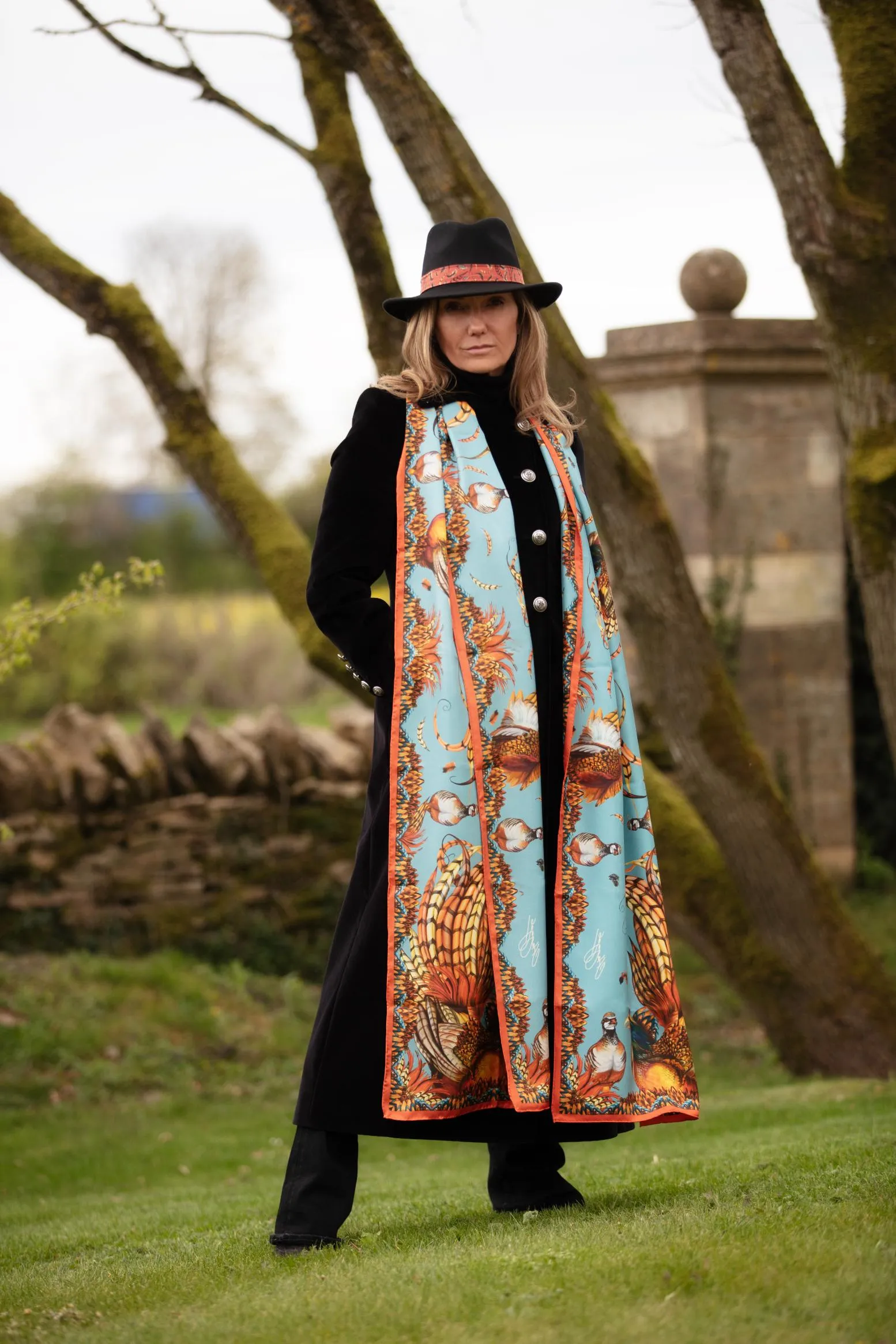 Heads or Tails Duck Egg Blue and Rust Classic Pure Silk Scarf
