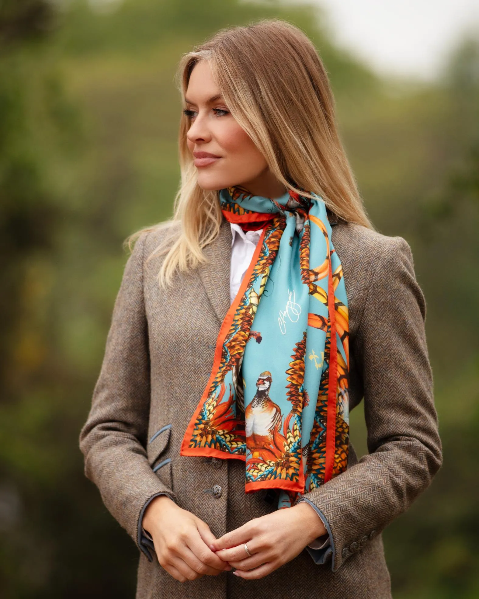 Heads or Tails Duck Egg Blue and Rust Classic Pure Silk Scarf