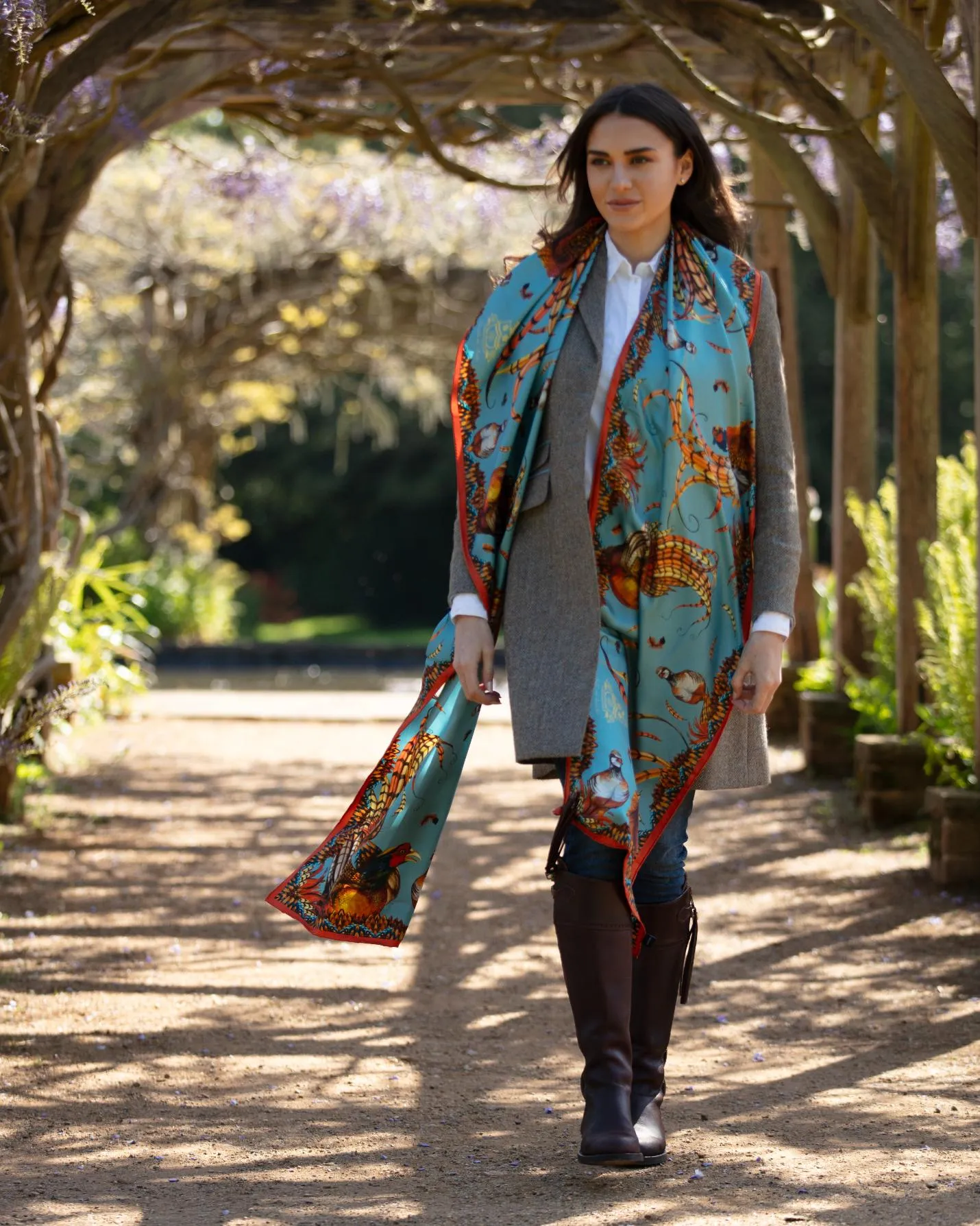Heads or Tails Duck Egg Blue and Rust Classic Pure Silk Scarf