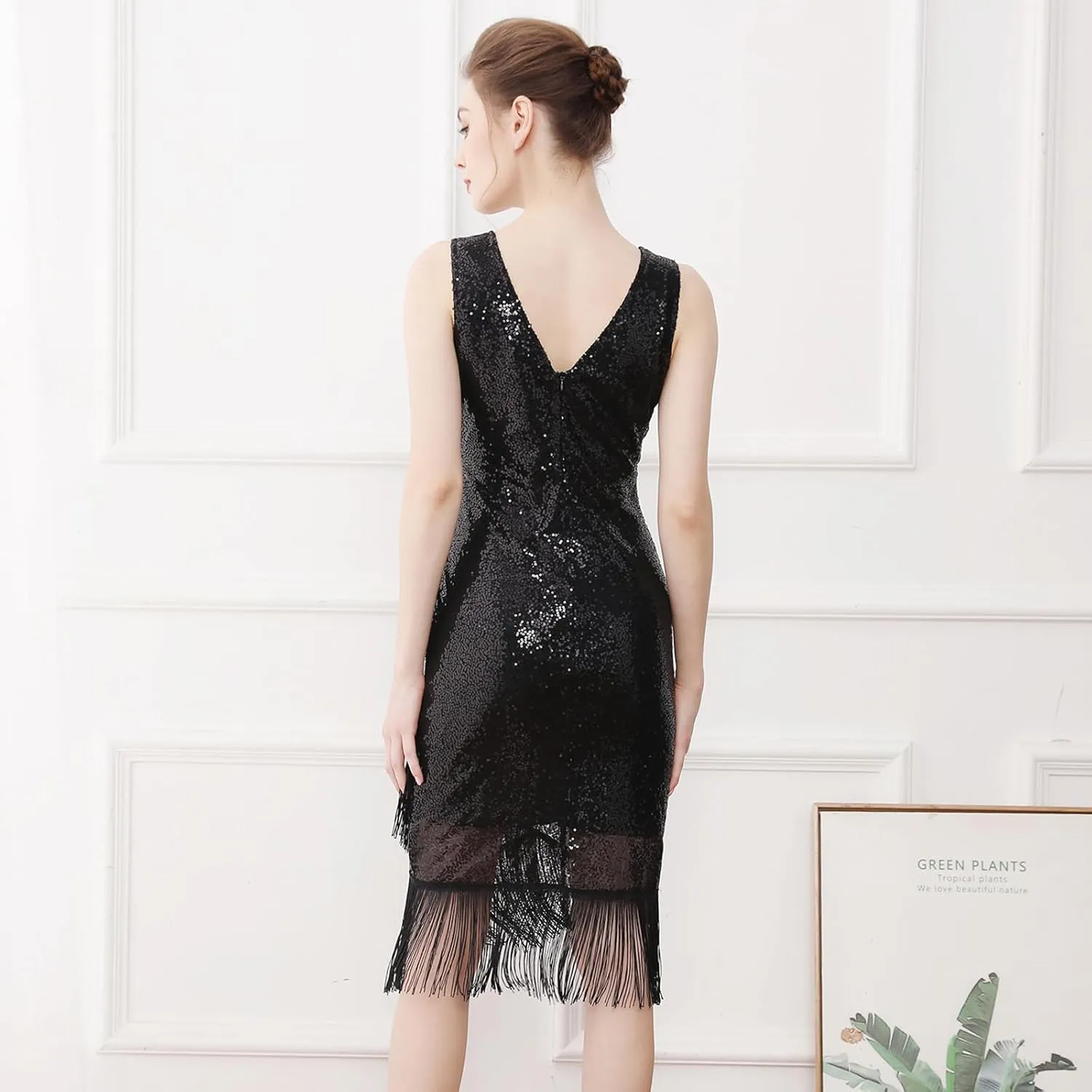IDOPIP Women's Flapper Dress Vintage 1950s Gatsby Party Sequin Fringe Bodycon Dresses Sexy Cocktail Formal Wedding Dance Gown