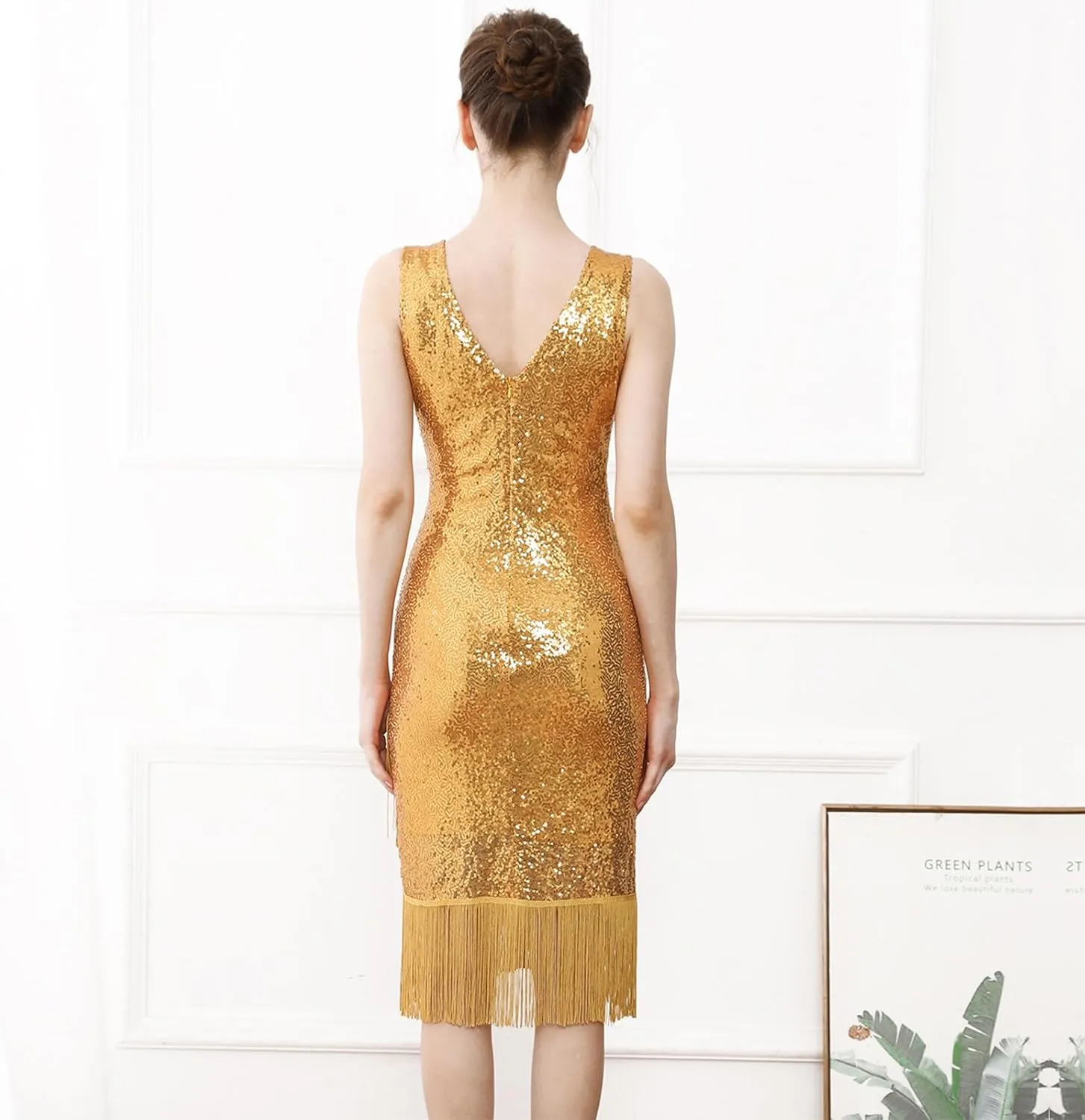 IDOPIP Women's Flapper Dress Vintage 1950s Gatsby Party Sequin Fringe Bodycon Dresses Sexy Cocktail Formal Wedding Dance Gown