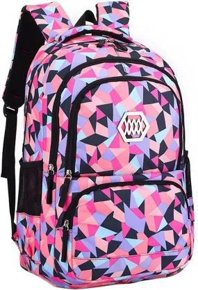 JiaYou Girl Geometric Printed Primary Junior High University School Bag Bookbag Backpack(2# Black,35 L)