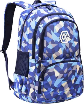 JiaYou Girl Geometric Printed Primary Junior High University School Bag Bookbag Backpack(2# Blue,35 L)