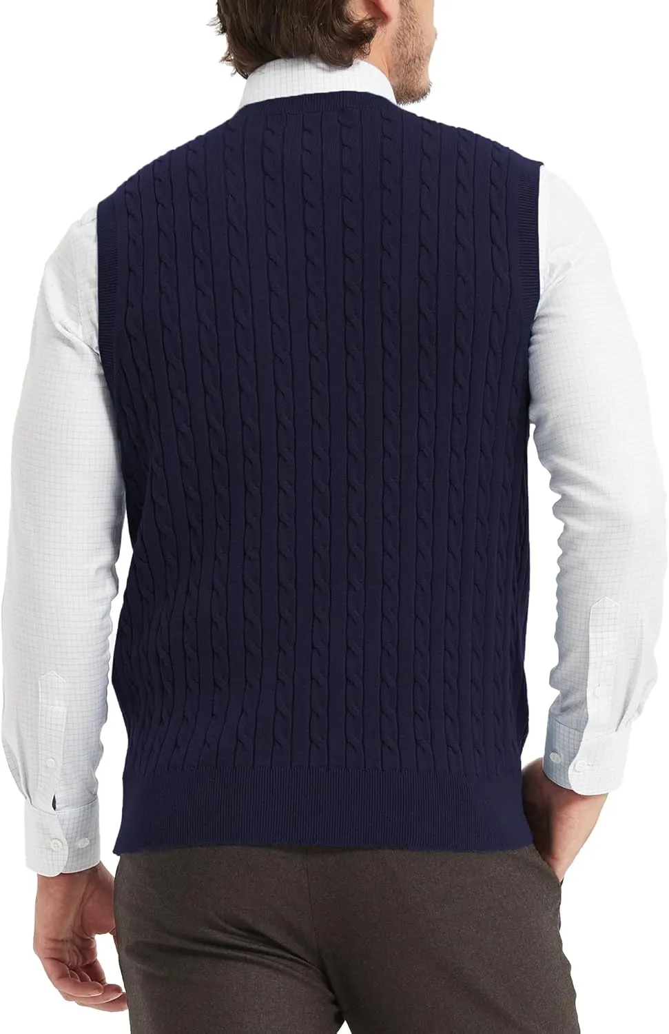 Kallspin Mens Cable Knit Sweater Vest Pure Cotton V-Neck Sleeveless Knitted Pullover for Fall Winter