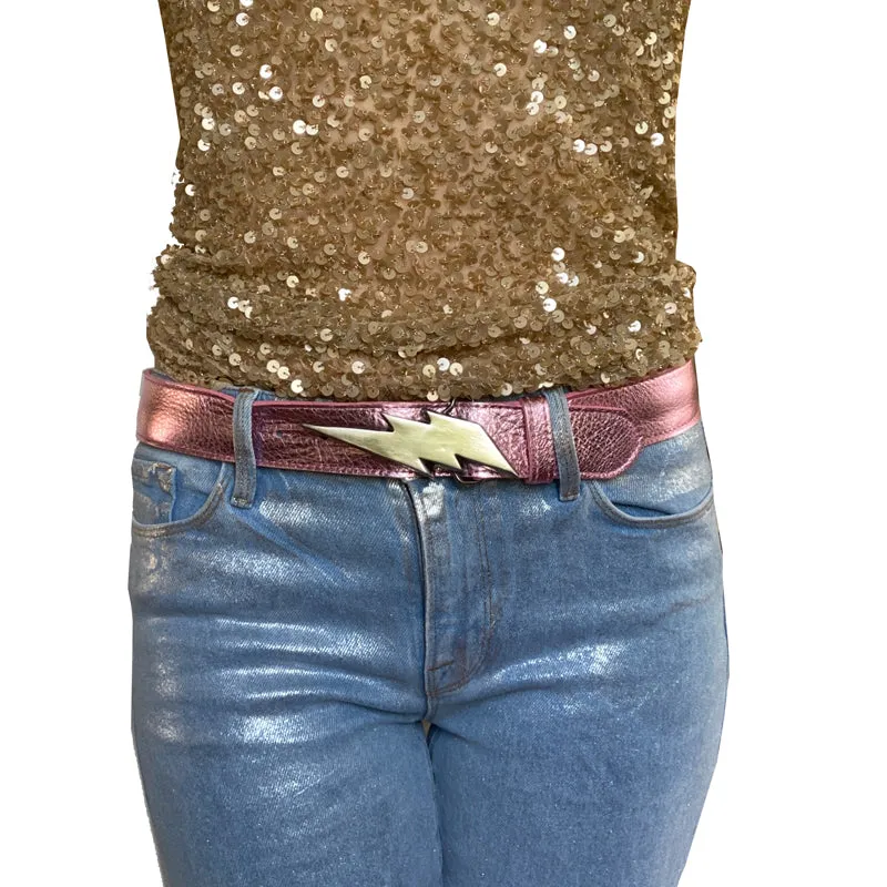 Lightning Bolt Belt - Pink Metallic