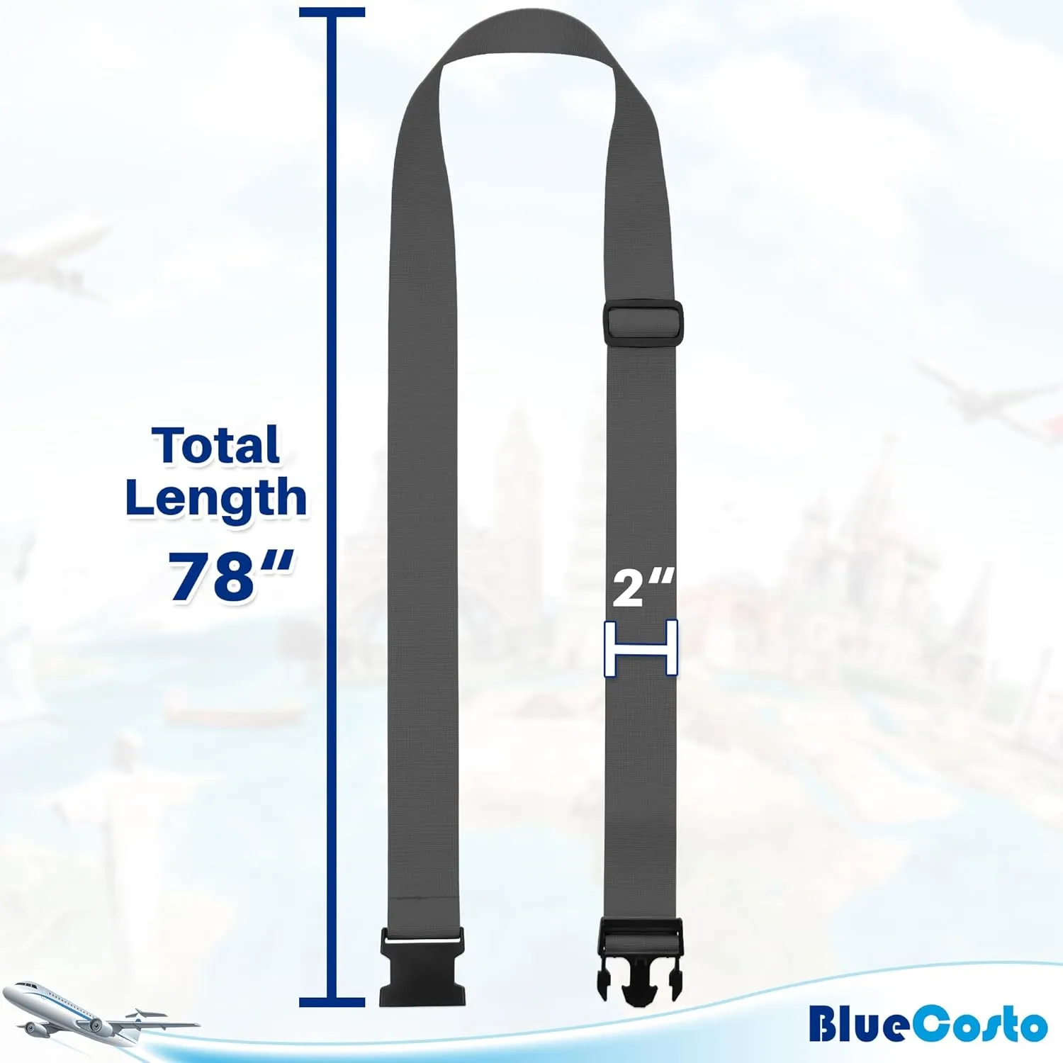 Luggage Straps for Suitcases - TSA Approved - Gray, 4 PK - Premium Nylon Belts for Suitcase, Briefcase & Travel Bag - Adjustable Strap Length 46" - 78"