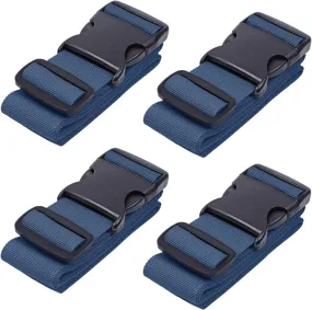 Luggage Straps for Suitcases - TSA Approved - Navy Blue, 4 PK - Premium Nylon Belts for Suitcase, Briefcase & Travel Bag - Adjustable Strap Length 46" - 78"