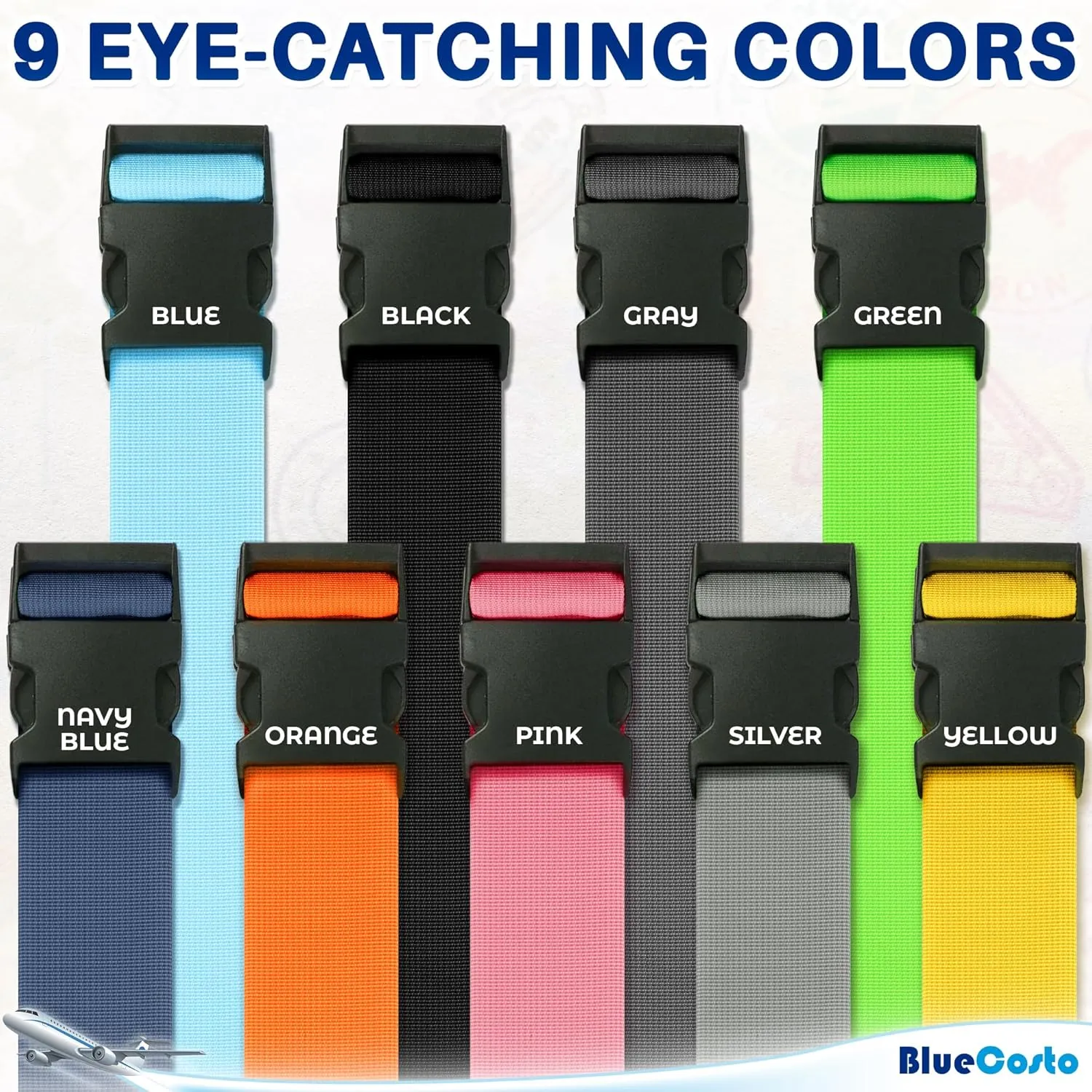 Luggage Straps for Suitcases - TSA Approved - Navy Blue, 4 PK - Premium Nylon Belts for Suitcase, Briefcase & Travel Bag - Adjustable Strap Length 46" - 78"