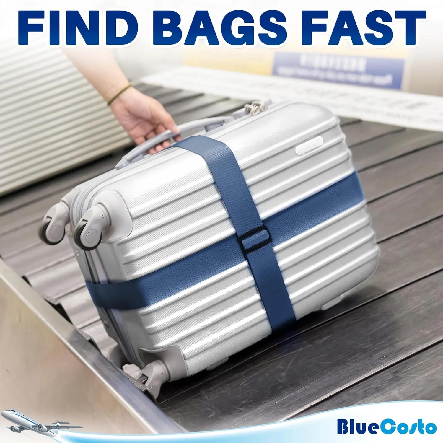 Luggage Straps for Suitcases - TSA Approved - Navy Blue, 4 PK - Premium Nylon Belts for Suitcase, Briefcase & Travel Bag - Adjustable Strap Length 46" - 78"