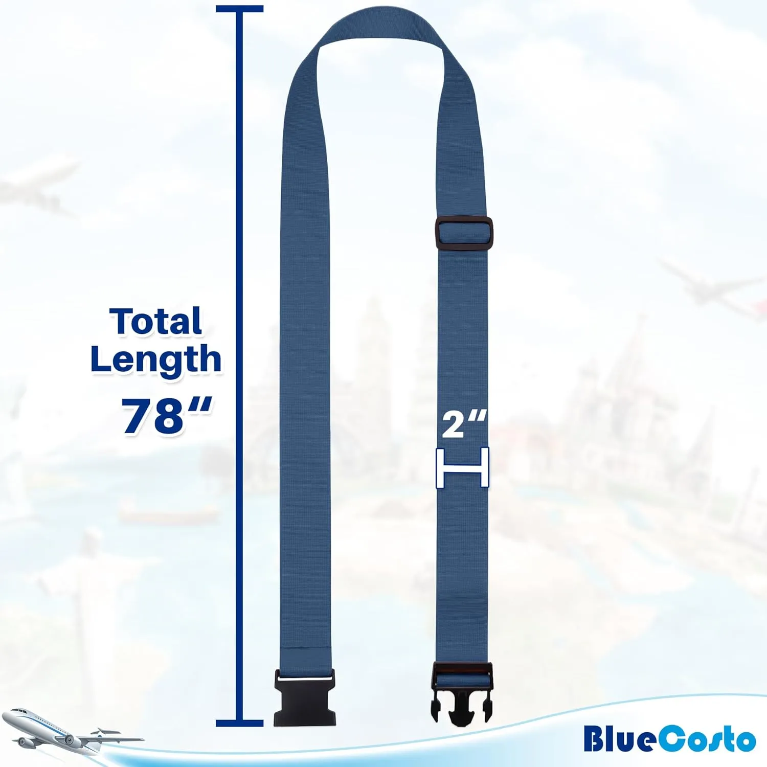 Luggage Straps for Suitcases - TSA Approved - Navy Blue, 4 PK - Premium Nylon Belts for Suitcase, Briefcase & Travel Bag - Adjustable Strap Length 46" - 78"