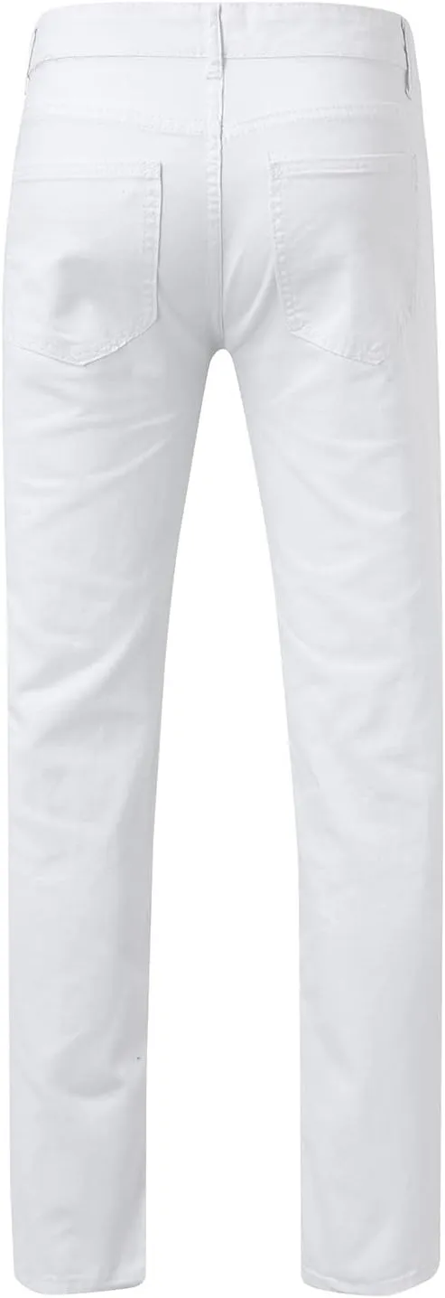Men's Casual Hip Hop Sports White High Stretch Tight Wash Polished White Ripped Fit Zipper Jean Pants 511 Slim