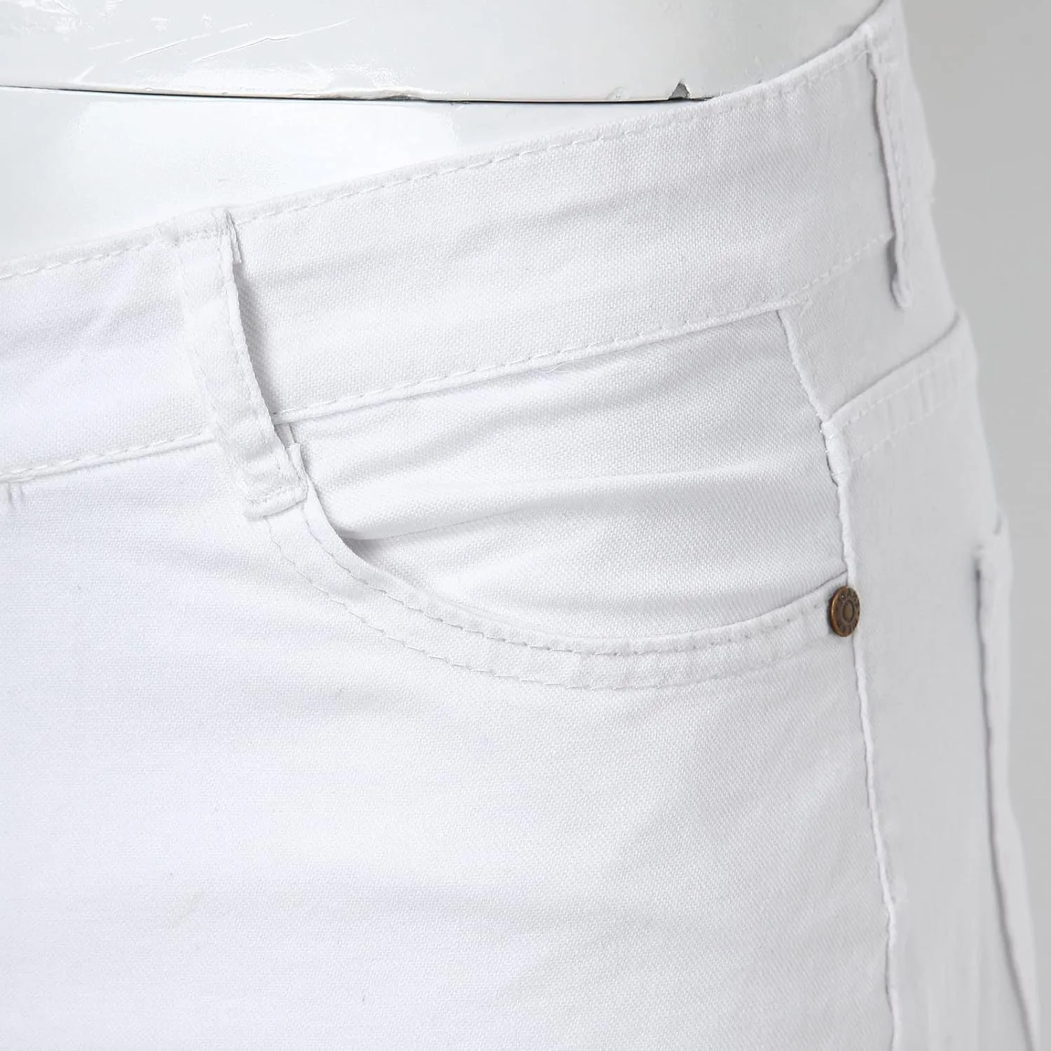 Men's Casual Hip Hop Sports White High Stretch Tight Wash Polished White Ripped Fit Zipper Jean Pants 511 Slim
