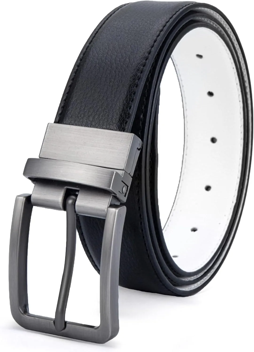 Mens Genuine Leather Belt Two-in-One Reversible Business Belt Classic Work Waist Belts with Single Prong Buckle