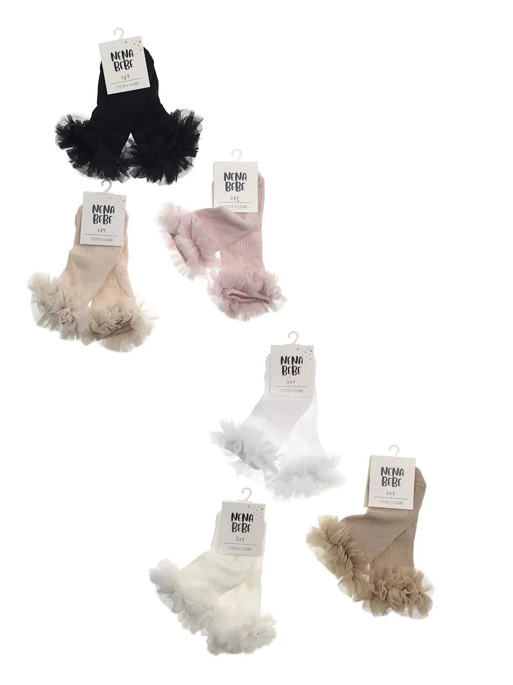NENA BEBE girl's ribbed socks with tulle ruffle-5039 ecru