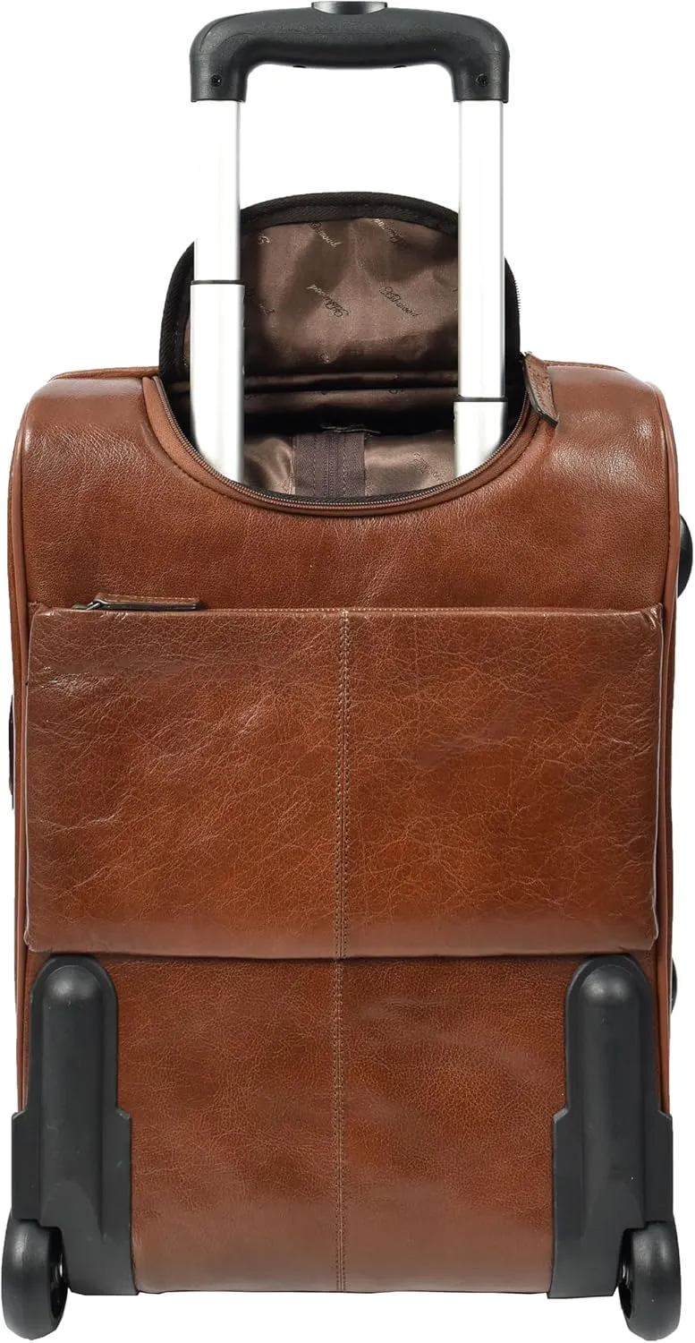 Premium Leather Rolling Suitcase Cabin Size Business Travel Trolley Bag Orbit, Chestnut Polished, Small, Suitcase