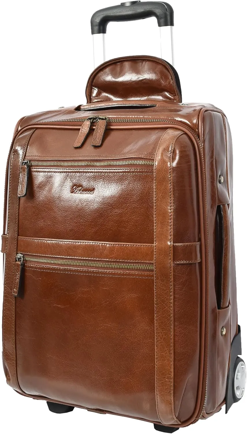 Premium Leather Rolling Suitcase Cabin Size Business Travel Trolley Bag Orbit, Chestnut Polished, Small, Suitcase