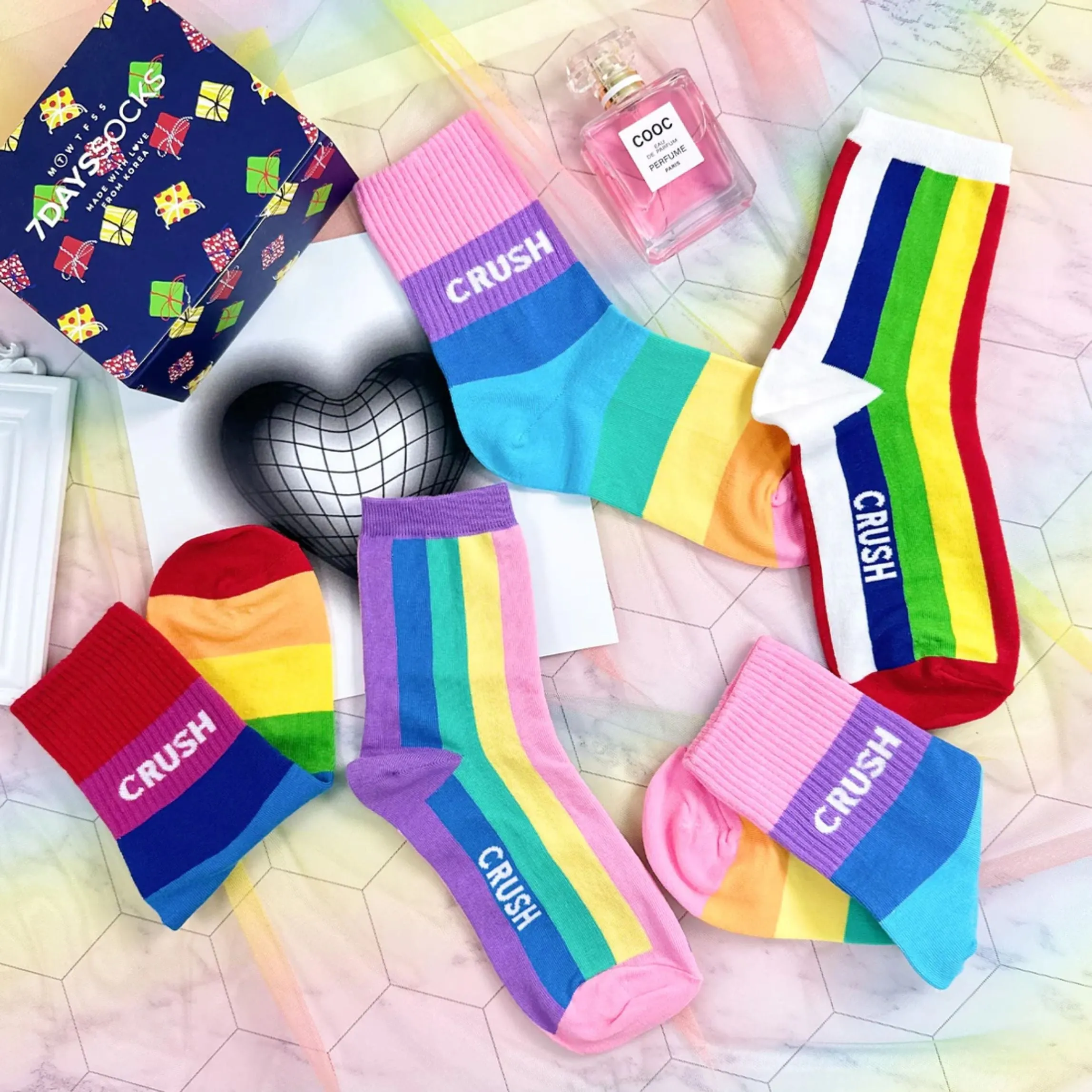 Rainbow Crush Women's Crew Socks [2 Color Shade Options] Size 5-10