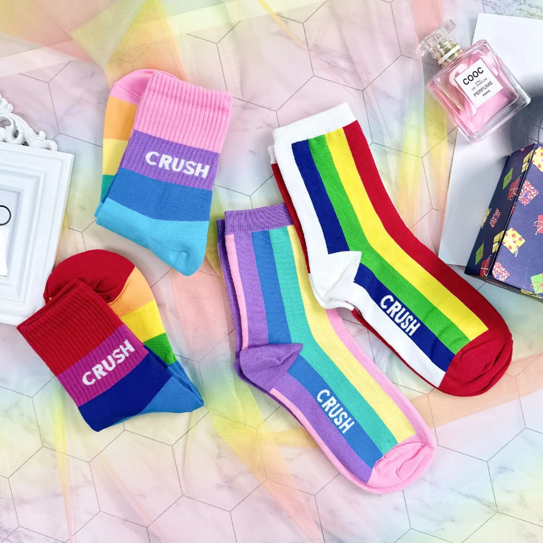 Rainbow Crush Women's Crew Socks [2 Color Shade Options] Size 5-10